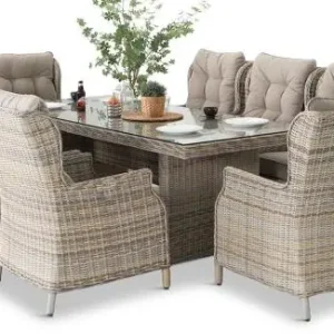 Bestseller Jasne technorattanowe meble obiadowe na taras - stół 220cm + 8 foteli Laritto - Beige