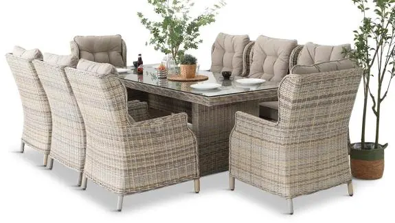 Bestseller Jasne technorattanowe meble obiadowe na taras - stół 220cm + 8 foteli Laritto - Beige