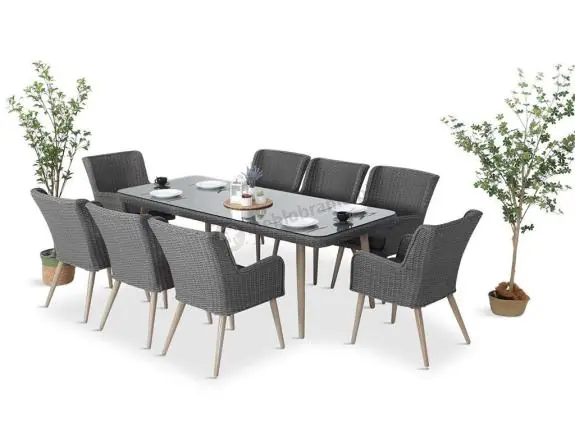 Szary zestaw mebli obiadowych dla 8 osób ze stołem 220cm Tonitto Dining 8+1 Łatwy zwrot