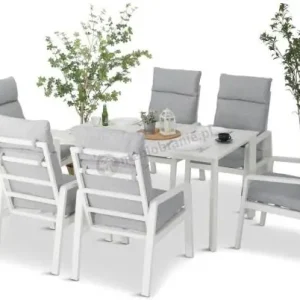 Łatwy zwrot Biały komplet mebli tarasowych - stół 150cm + 6 foteli Renalo Dining - 6+1