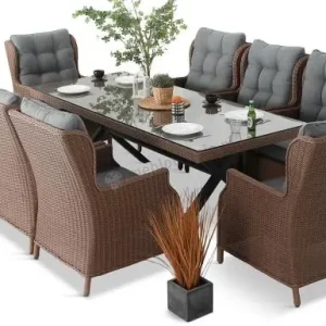 Darmowy zwrot Brązowe meble obiadowe ze stołem 220cm i 8 fotelami Laritto X - Brown
