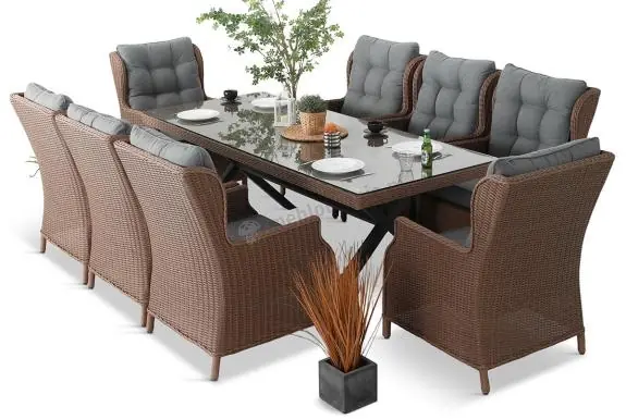 Darmowy zwrot Brązowe meble obiadowe ze stołem 220cm i 8 fotelami Laritto X - Brown