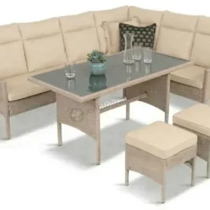 Nowy Technorattanowy narożnik ogrodowy z wysokim stołem Lirata Corner Natural