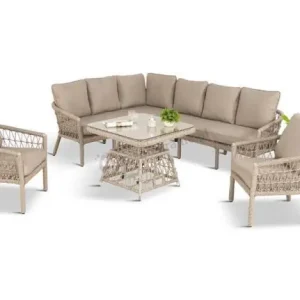 Niska cena Naturalny narożnik ogrodowy z 2 fotelami w stylu rope Parlas Cream