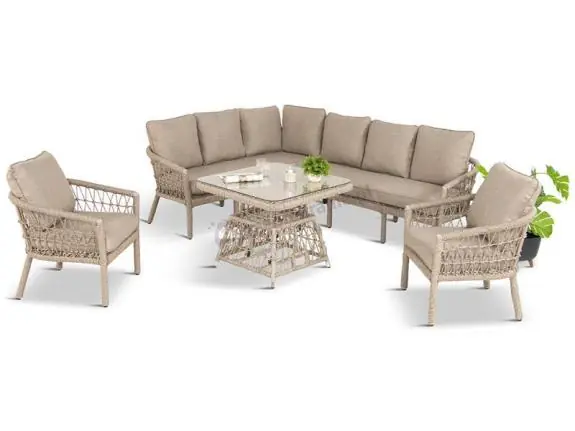 Niska cena Naturalny narożnik ogrodowy z 2 fotelami w stylu rope Parlas Cream