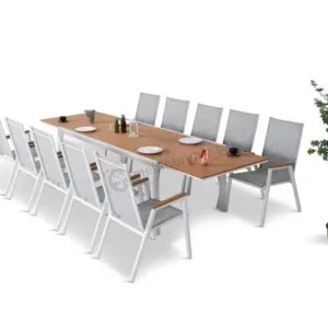 Taniej Meble ogrodowe dla 10 osób - stół 200-320cm + krzesła - Frabe 10+1 - White