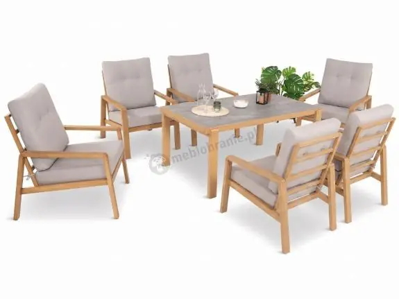 Komplet mebli obiadowych na taras - 6 foteli i stół 150x90 Tavaro Wood Kup teraz