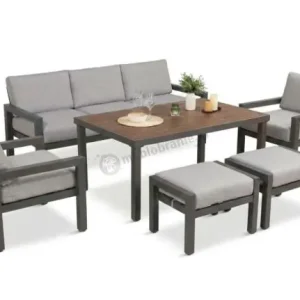 Bezpieczne zakupy Aluminiowe meble na taras z pufami i stołem obiadowym 160 cm Calamba Dining - Light Grey