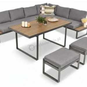 Sprawdź teraz Szary modułowy narożnik na taras 280x220cm z wysokim stołem Panaon Grey Teak