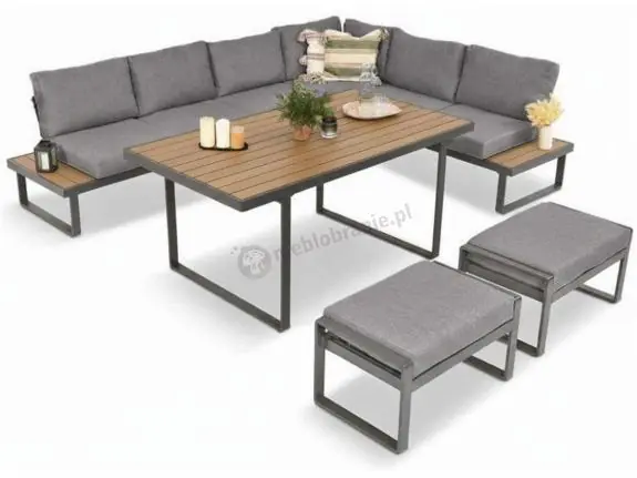Sprawdź teraz Szary modułowy narożnik na taras 280x220cm z wysokim stołem Panaon Grey Teak