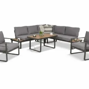 Kup online Komplet mebli na taras - szary narożnik 220x220cm + 2 fotele - Panaon Corner - Grey Teak