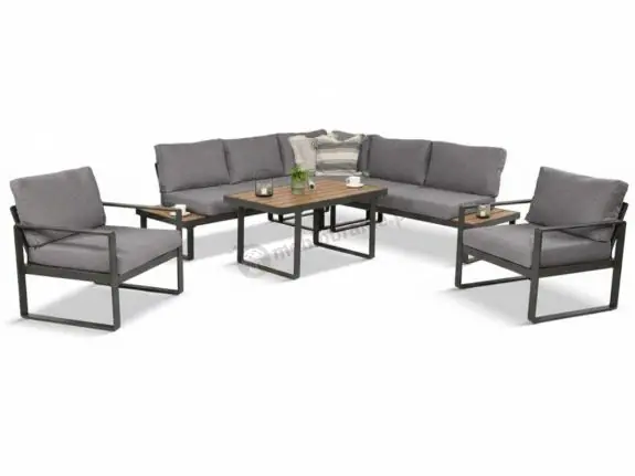 Kup online Komplet mebli na taras - szary narożnik 220x220cm + 2 fotele - Panaon Corner - Grey Teak