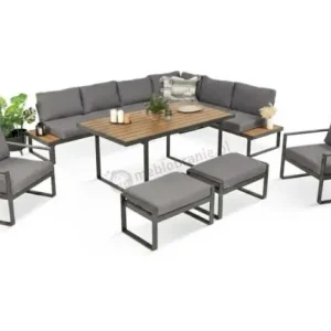 Modułowe meble obiadowe z narożnikiem z ławą i dwoma fotelami Panaon Grey Teak Oferta