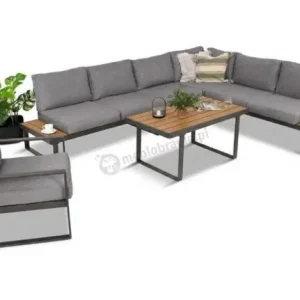 Metalowy narożnik ogrodowy 280x220cm z ławą i fotelem Panaon Grey Teak Szybka wysyłka