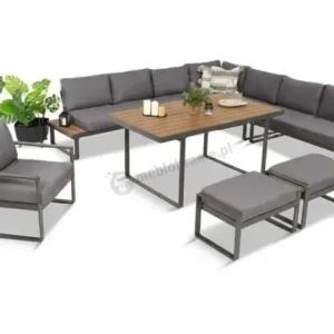 Wyprzedaż Szary modułowy narożnik na taras z wysokim stołem 160cm - Panaon Corner XXL - Grey Teak