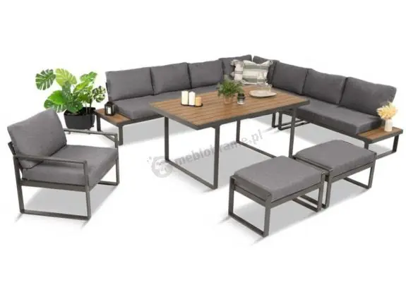 Wyprzedaż Szary modułowy narożnik na taras z wysokim stołem 160cm - Panaon Corner XXL - Grey Teak