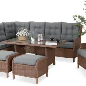 Technorattanowy narożnik 195x251cm z fotelem z regulowanym oparciem Laritto Brown Ograniczona ilość