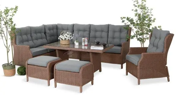 Technorattanowy narożnik 195x251cm z fotelem z regulowanym oparciem Laritto Brown Ograniczona ilość