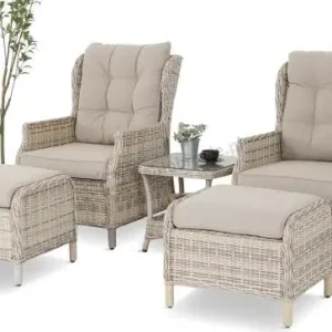 Meble technorattan dwa regulowane fotele + podnóżki + stolik Laritto Duo - Beige Sprawdź teraz