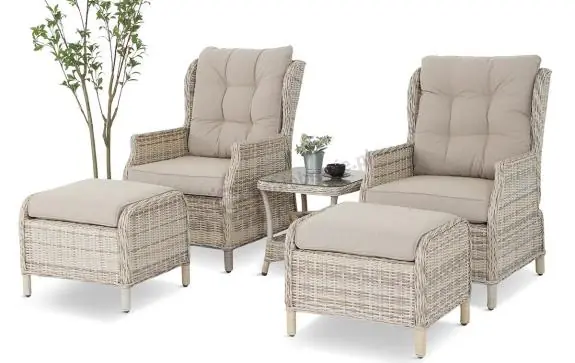 Meble technorattan dwa regulowane fotele + podnóżki + stolik Laritto Duo - Beige Sprawdź teraz