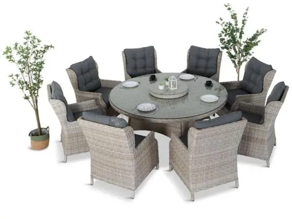 Zestaw obiadowy na taras technorattan Laritto 8+1 okrągły stół - Creme Oferta limitowana