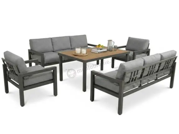 Meble ogrodowe dla 8 osób z wysokim stołem - aluminium- Calamba Grande - Grey Oferta